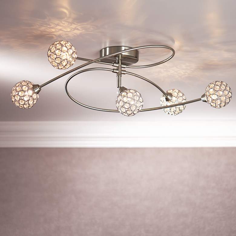 Image 1 Possini Euro Orella 28 1/2 inch Wide 5 Light Modern Nickel Ceiling Light