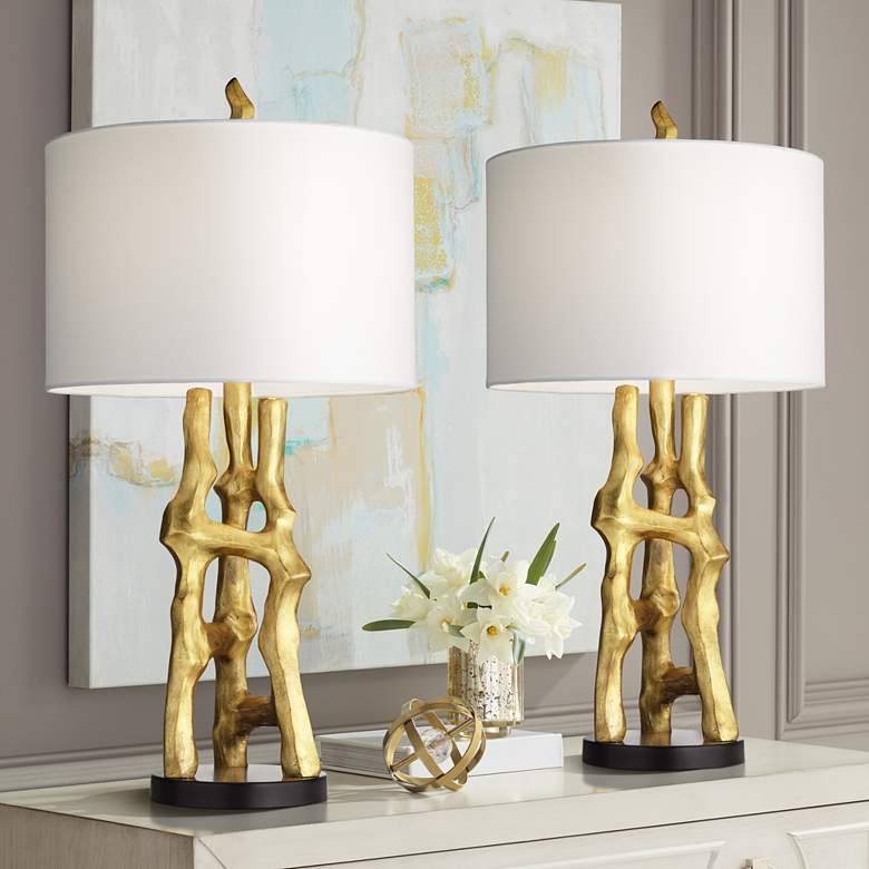 Image 1 Possini Euro Organic 29" High Gold Sculpture Table Lamps Set of 2