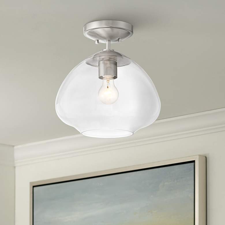 Image 1 Possini Euro Orilla 12" Wide Brushed Nickel Clear Glass Ceiling Light