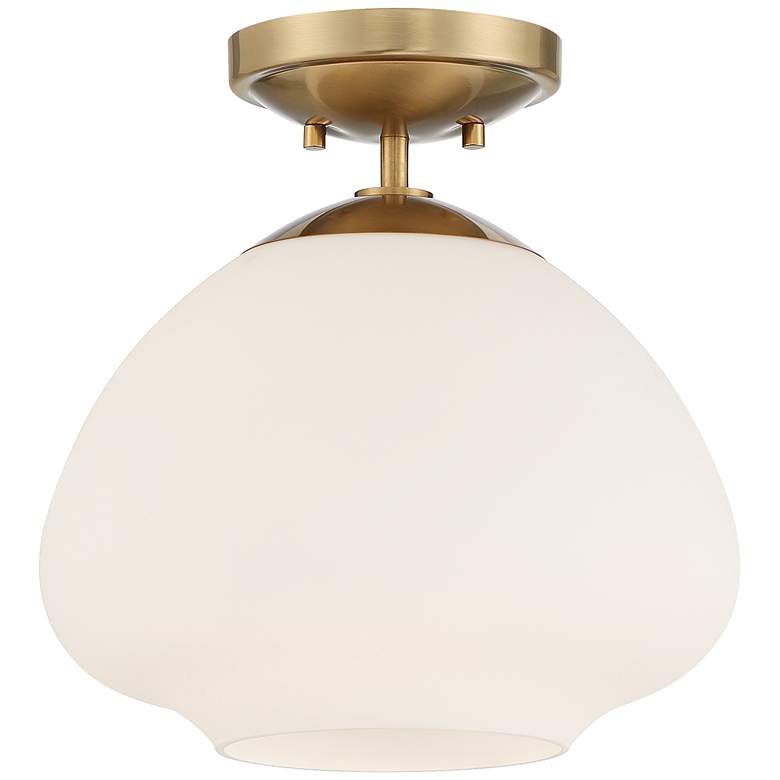 Image 2 Possini Euro Orilla 12" Wide Warm Brass and Opal Glass Ceiling Light