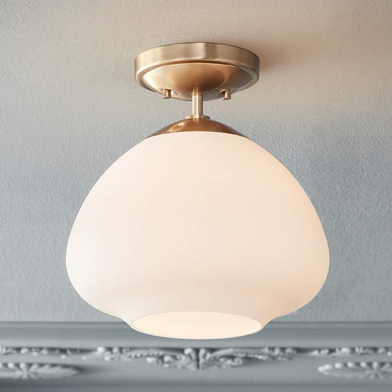 Image 1 Possini Euro Orilla 12 inch Wide Warm Brass and Opal Glass Ceiling Light
