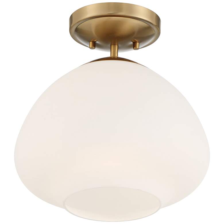 Image 5 Possini Euro Orilla 12" Wide Warm Brass and Opal Glass Ceiling Light more views