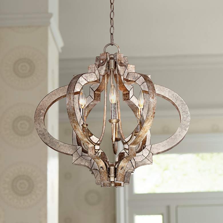 Image 1 Possini Euro Ornament 23 1/4" Wide Aged Silver 6-Light Chandelier