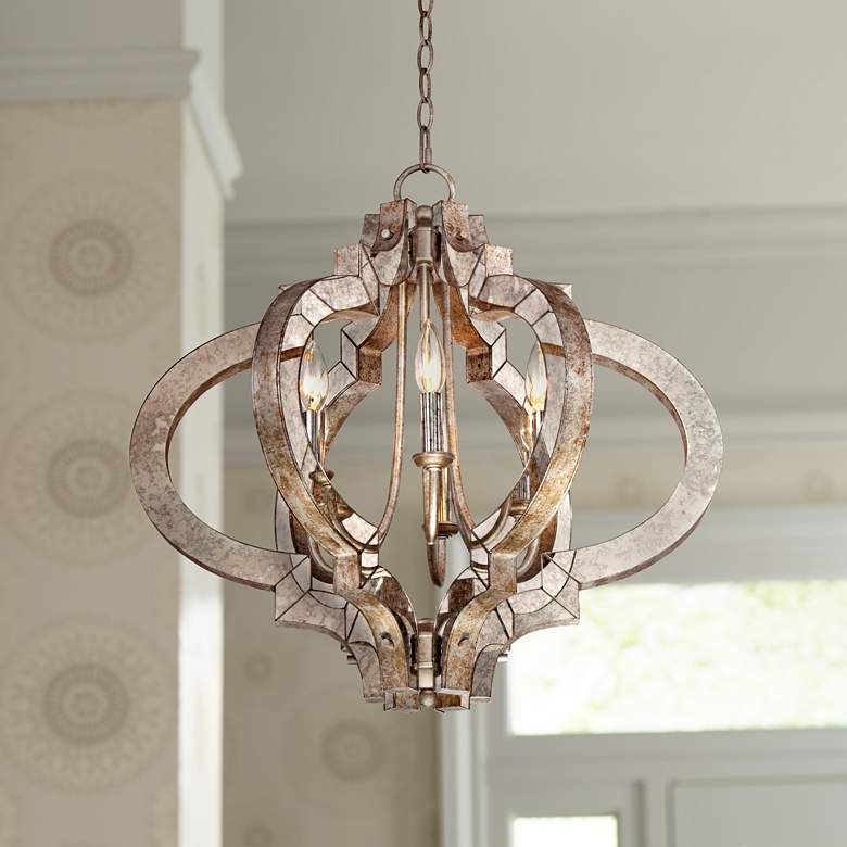 Image 1 Possini Euro Ornament 23 1/4 inch Wide Aged Silver 6-Light Chandelier