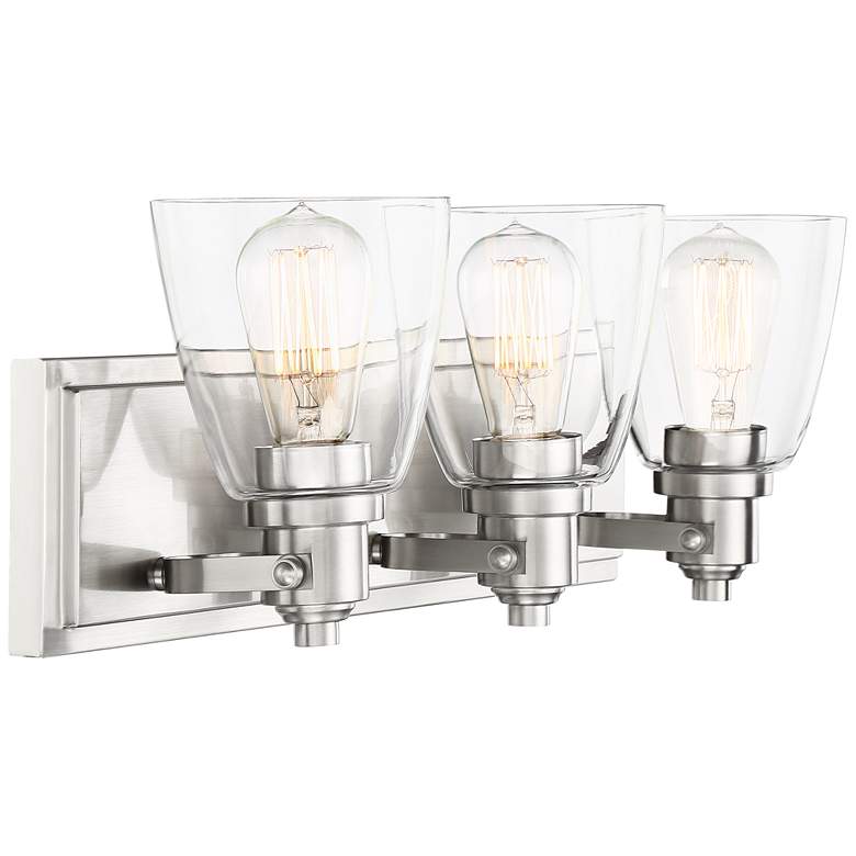 Image 7 Possini Euro Osborne 24 inch Wide Brushed Nickel 3-Light Bath Light more views