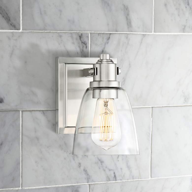 Image 1 Possini Euro Osborne 7 1/2" High Brushed Nickel Wall Sconce
