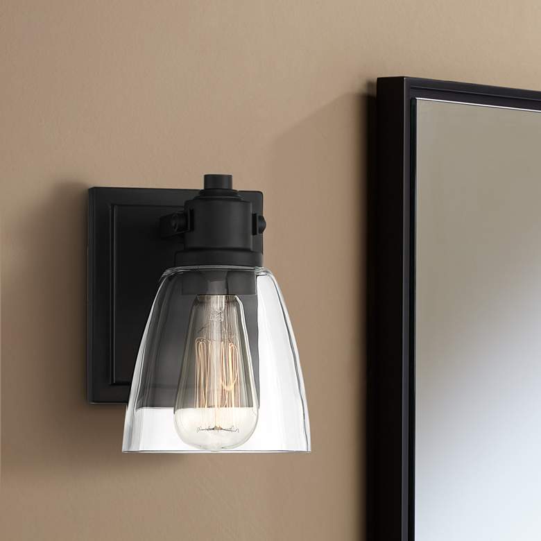 Image 1 Possini Euro Osborne 7 1/2" High Matte Black Wall Sconce
