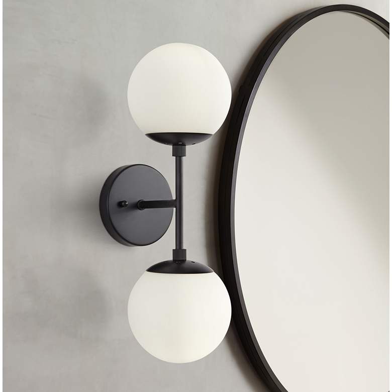 Image 1 Possini Euro Oso 17 3/4 inch High Black and Opal Orb Modern Wall Sconce