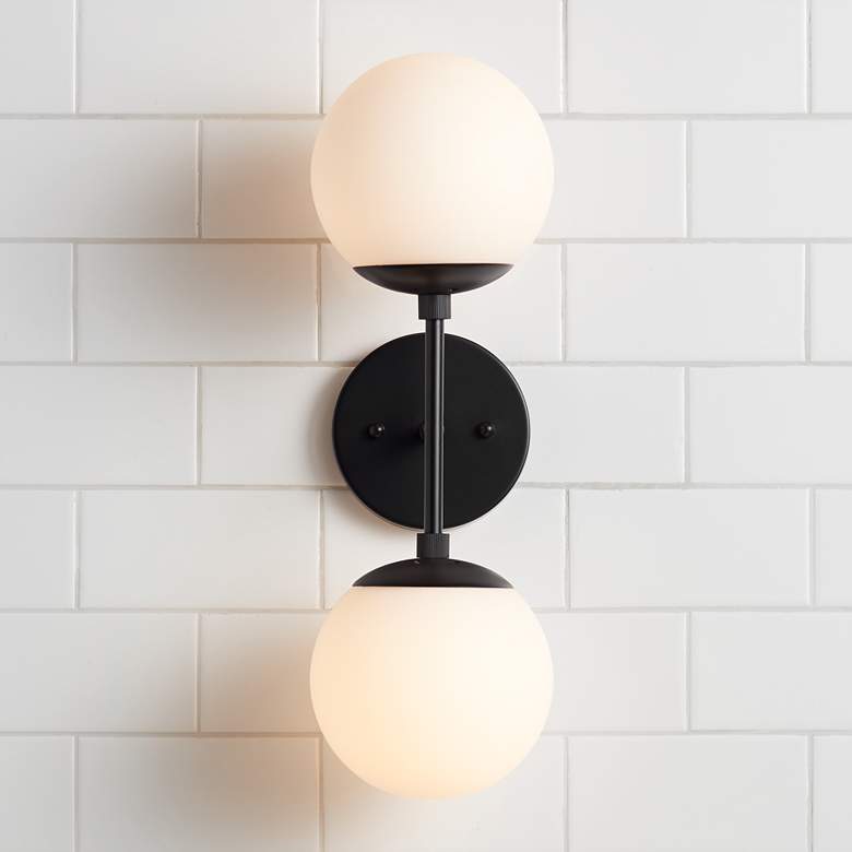 Image 7 Possini Euro Oso 17 3/4" High Black and Opal Orb Modern Wall Sconce more views