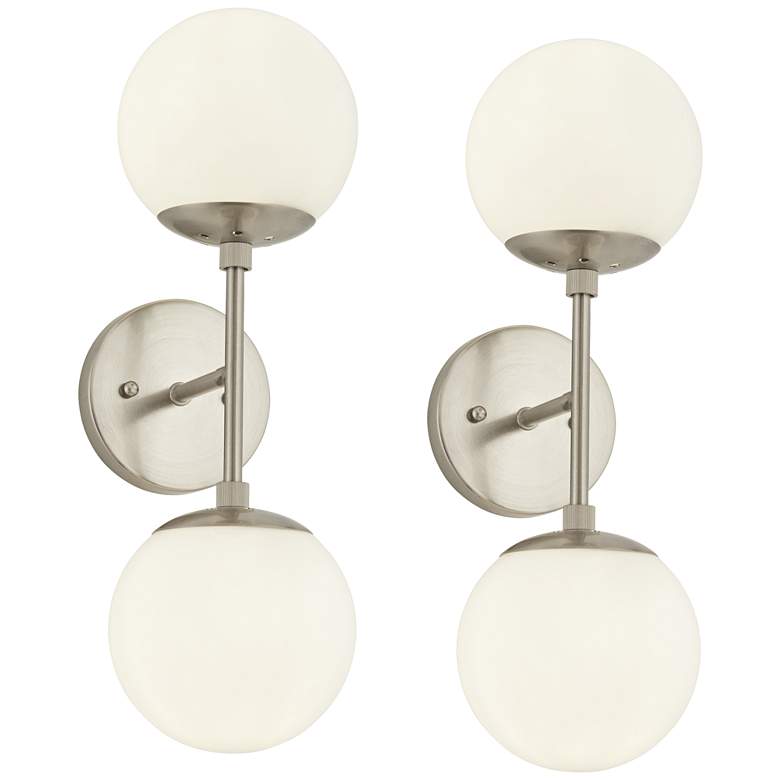 Image 3 Possini Euro Oso 17 3/4" High Opal Glass and Nickel Sconces Set of 2