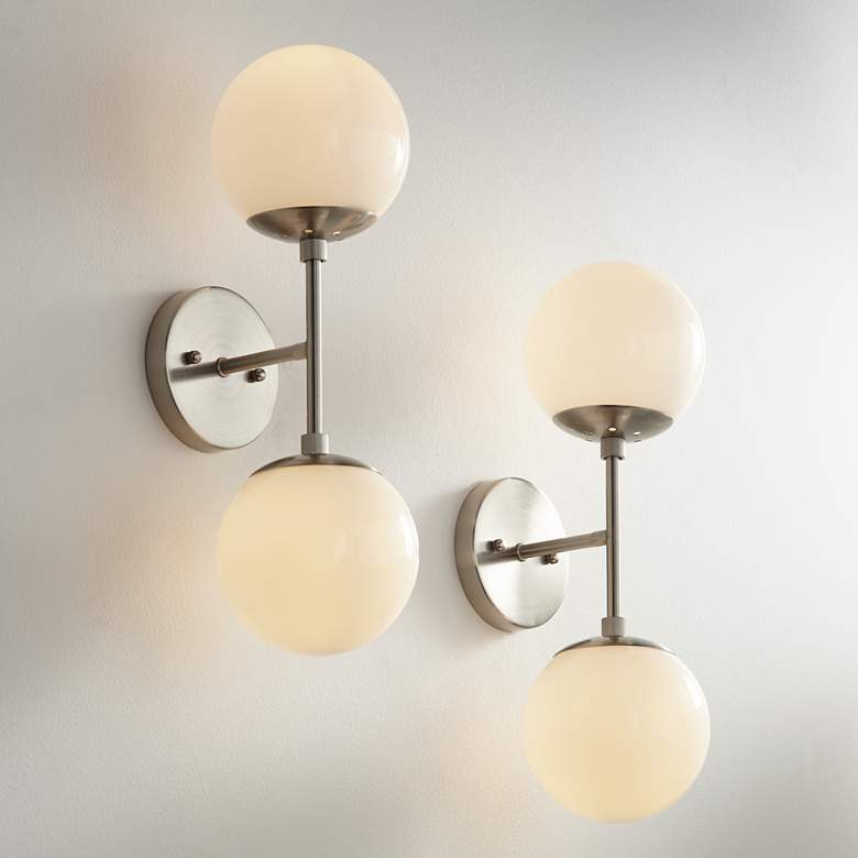 Image 1 Possini Euro Oso 17 3/4" High Opal Glass and Nickel Sconces Set of 2
