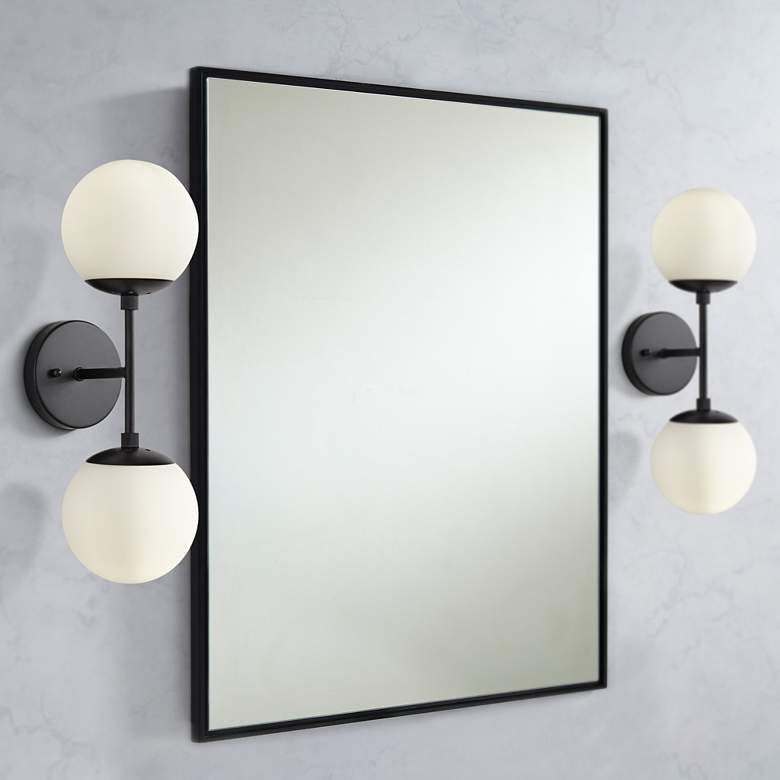 Image 1 Possini Euro Oso 17 3/4 inch High White Opal Orb Modern Sconces Set of 2