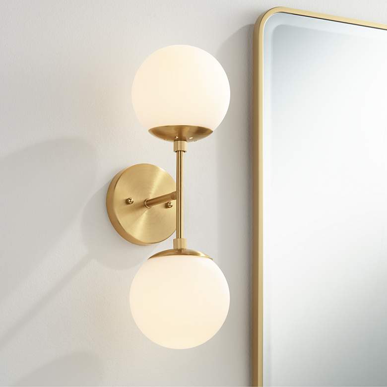 Image 1 Possini Euro Oso 18" High Gold Opal Glass 2-Light Wall Sconce