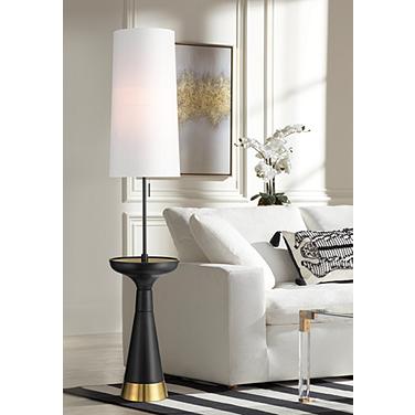 Possini Euro Otis 66" High Gold and Black Modern Tray Table Floor Lamp