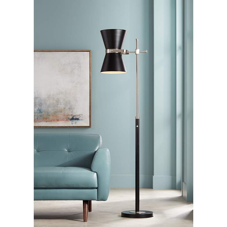 Possini Euro Oxford Black Modern Mid-Century Floor Lamp