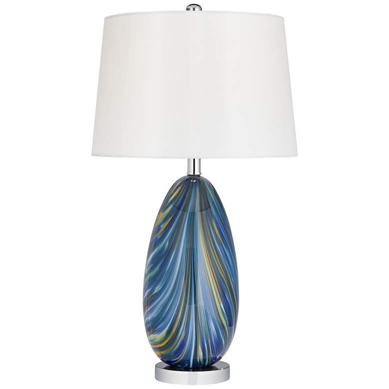 Image 2 Possini Euro Pablo 27 inch Blue Art Glass Lamp with Table Top Dimmer