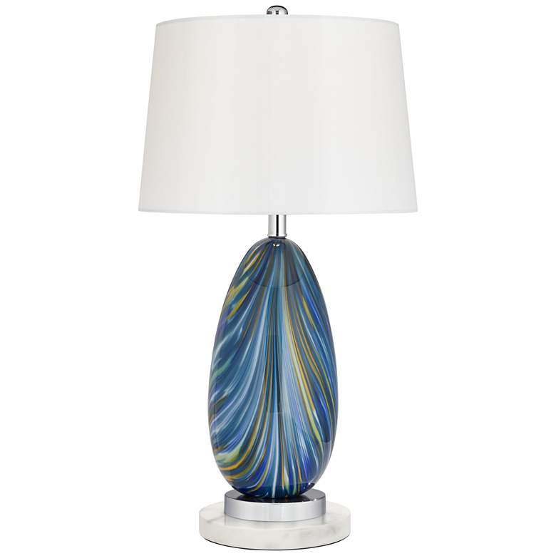 Image 1 Possini Euro Pablo 27 inch Blue Glass Lamp with White Marble Riser