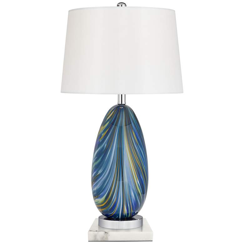 Image 1 Possini Euro Pablo 27" Blue Swirl Lamp with Square White Marble Riser