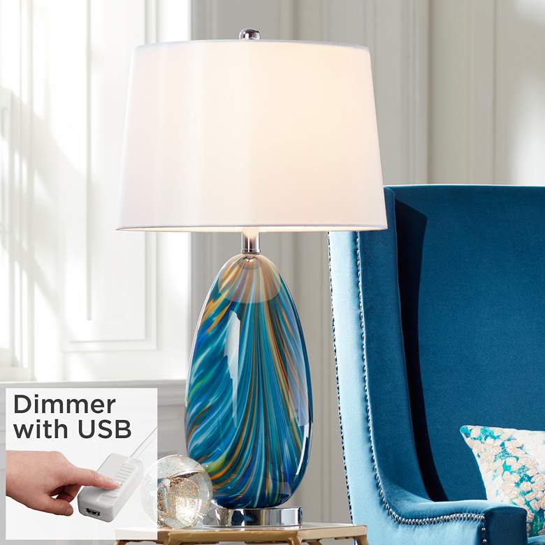 Image 1 Possini Euro Pablo 27" High Blue Art Glass Table Lamp with USB Dimmer