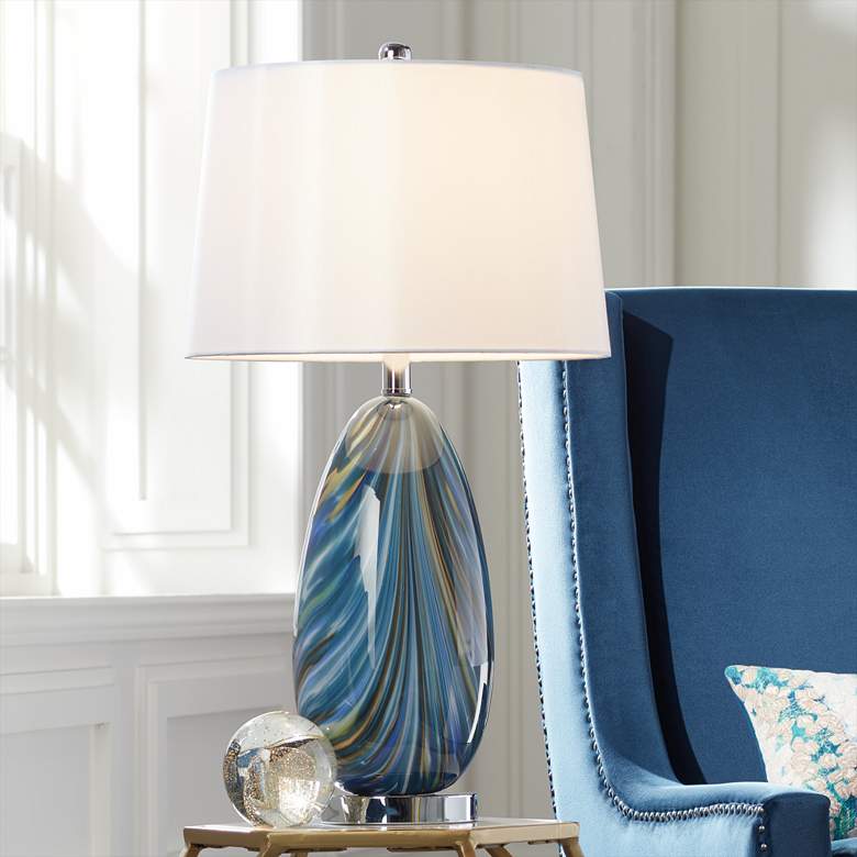 Image 1 Possini Euro Pablo 27 inch High Blue Art Glass Table Lamp with USB Dimmer