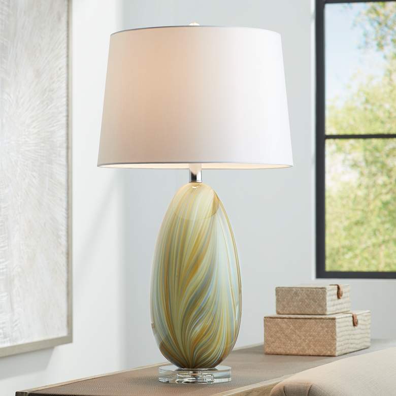 Image 1 Possini Euro Pablo 27" High Modern Yellow Vortex Art Glass Table Lamp