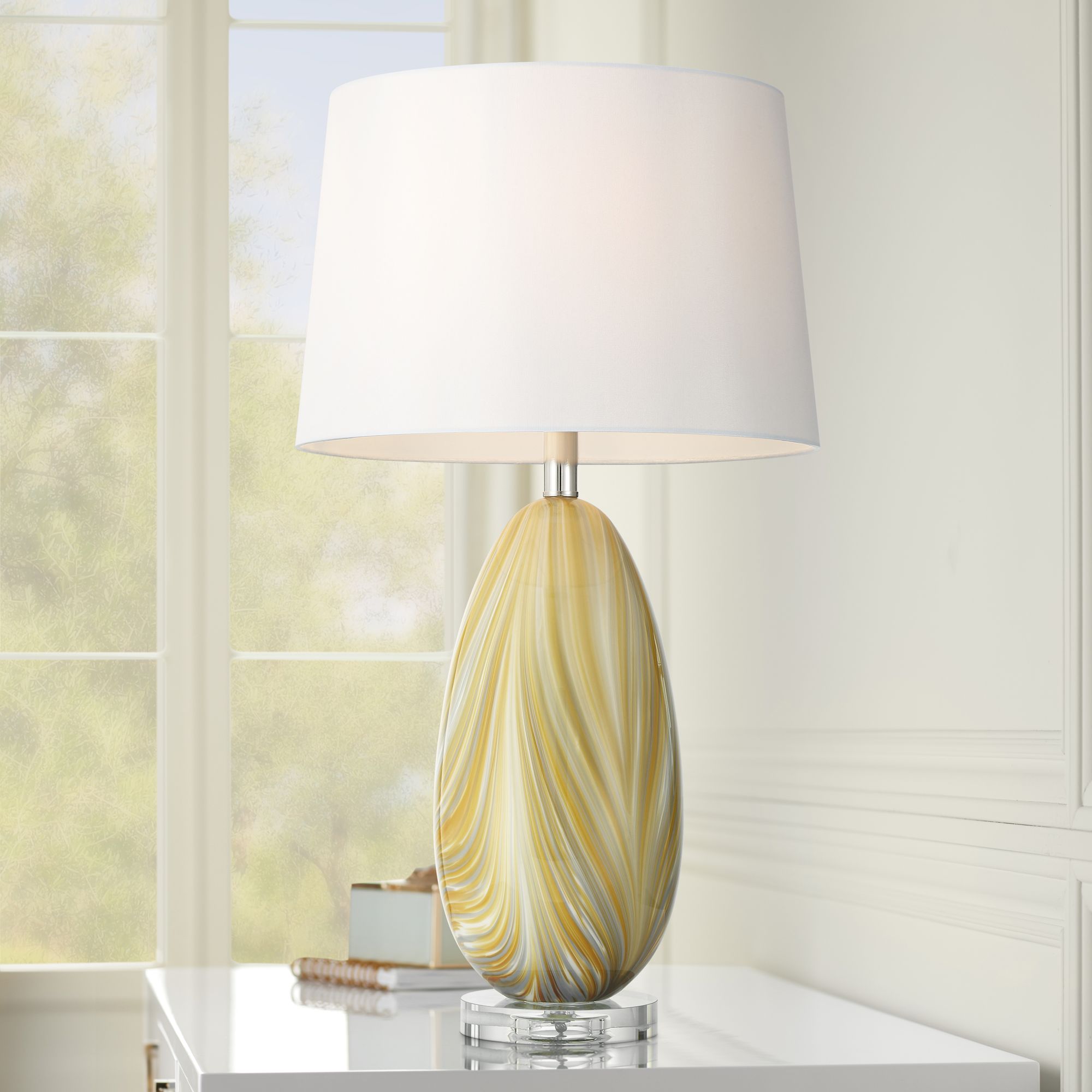 Watch A Video About the Possini Euro Pablo Modern Yellow Vortex Art Glass Table Lamp