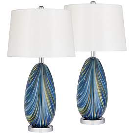 Image1 of Possini Euro Pablo 27" Modern Blue Art Glass Table Lamps Set of 2