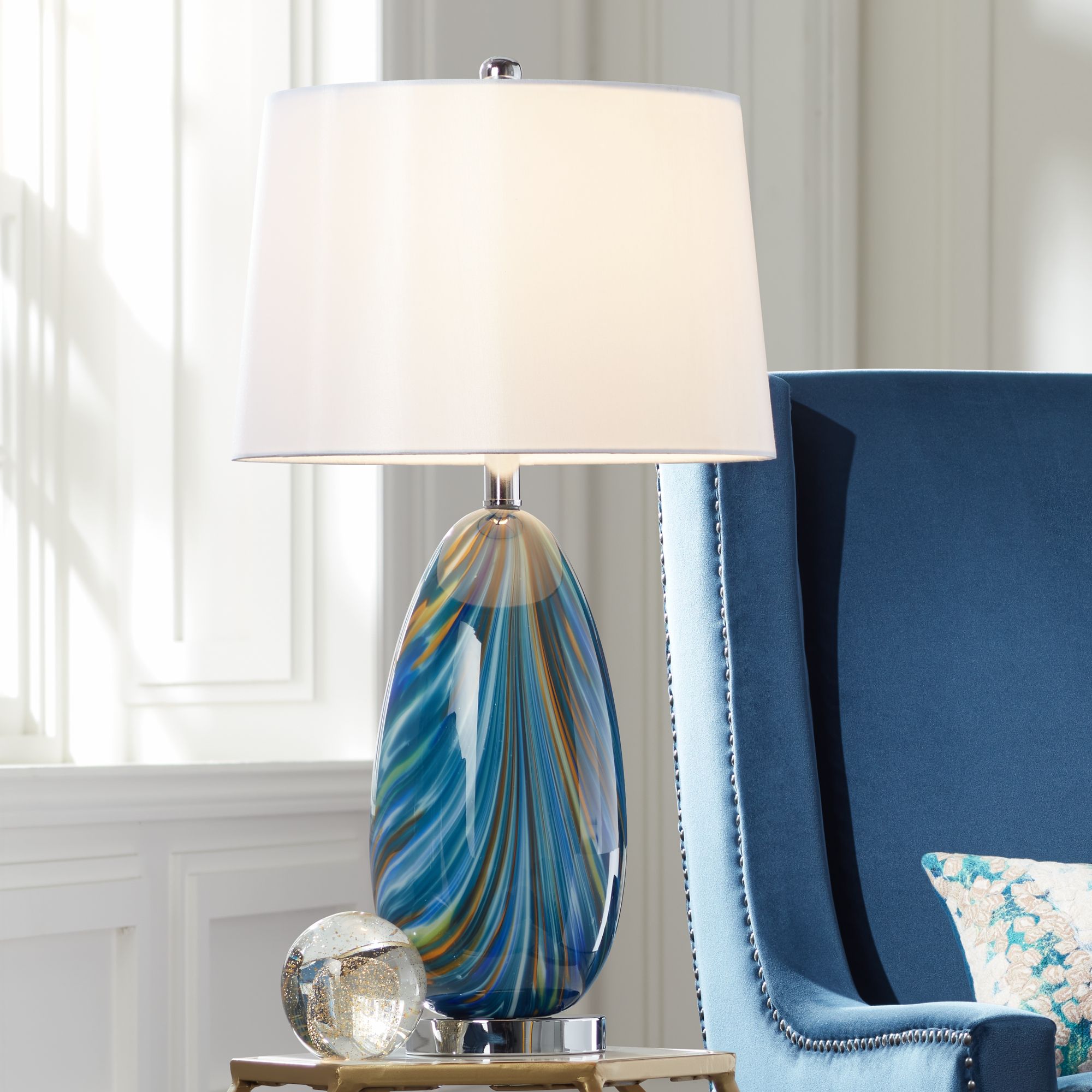 Watch A Video About the Possini Euro Pablo Modern Blue Art Glass Table Lamp