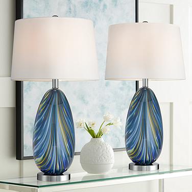 Possini Euro Pablo 27" Modern Blue Art Glass Table Lamps Set of 2