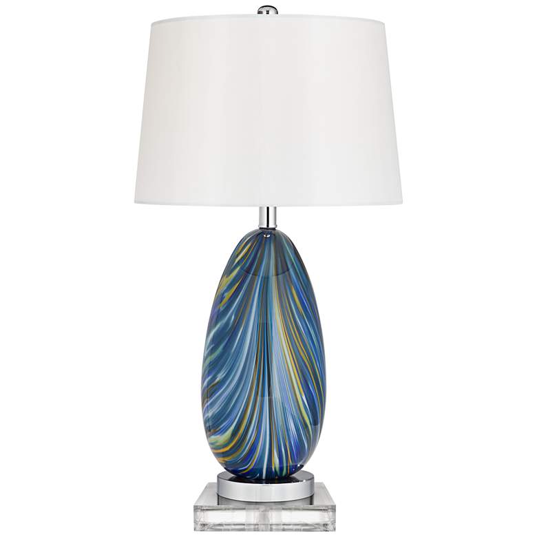 Image 1 Possini Euro Pablo 28 1/2" Blue Art Glass Table Lamp with Square Riser