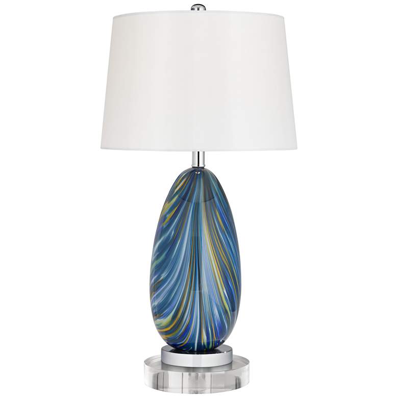 Image 1 Possini Euro Pablo 28 1/2 inch Blue Glass Table Lamp with Acrylic Riser