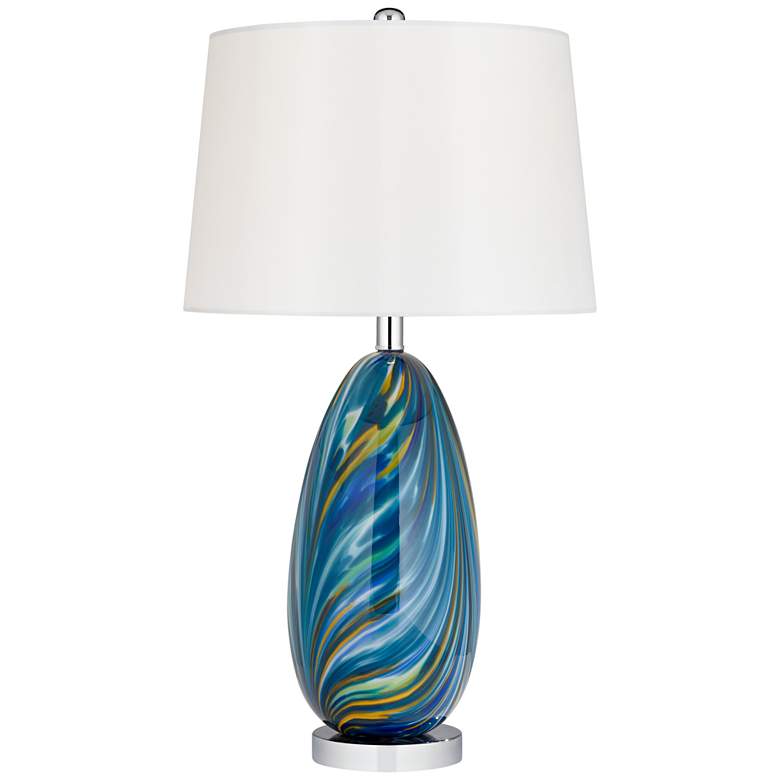 Image 7 Possini Euro Pablo 28 1/2" Blue Glass Table Lamp with Acrylic Riser more views