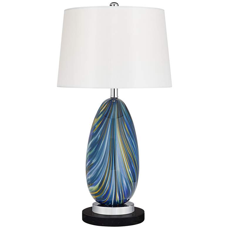 Image 1 Possini Euro Pablo 28" Blue Glass Lamp with Round Black Marble Riser