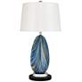 2_Possini Euro Pablo 28" Blue Glass Lamp with Round Black Marble Riser
