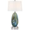 Possini Euro Pablo Blue Art Glass Table Lamp With 8" Wide Round Riser