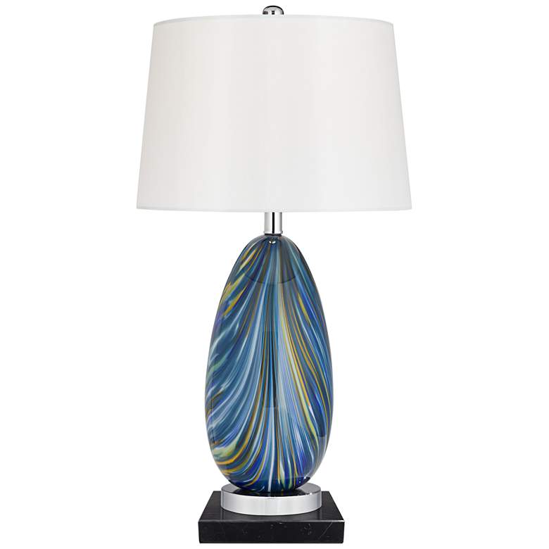 Image 1 Possini Euro Pablo Blue Swirl Glass Lamp with Square Black Marble Riser