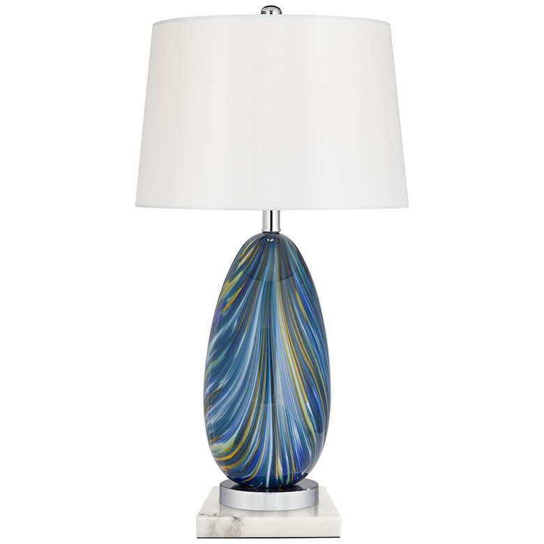 Image 1 Possini Euro Pablo Blue Table Lamp with Square White Marble Riser