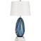 Possini Euro Pablo Blue Table Lamp with Square White Marble Riser