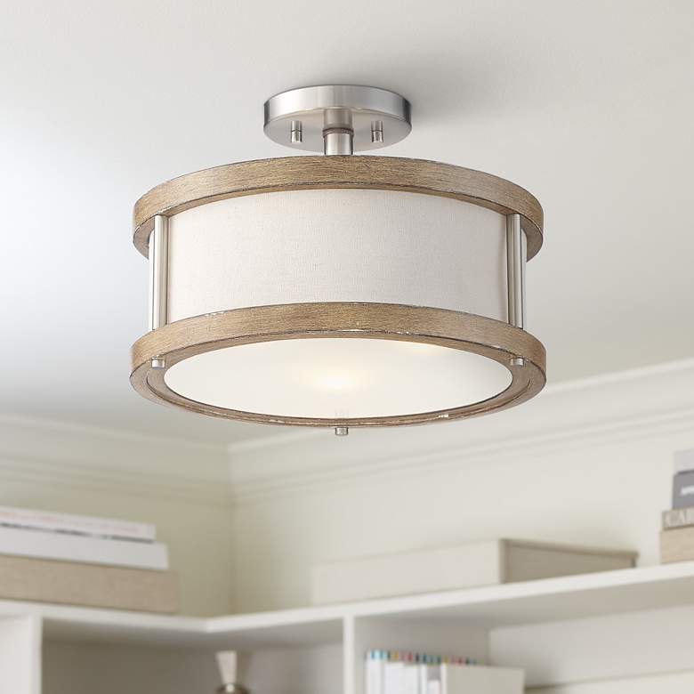 Image 1 Possini Euro Pacey 16 inch Wide Ashwood 3-Light Ceiling Light