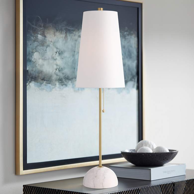 Image 2 Possini Euro Paige 28 1/2" Marble and Brass Console Table Lamp