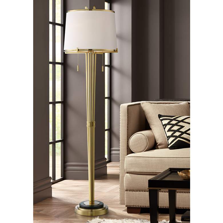 Image 1 Possini Euro Palisade 64 inch Luxe Satin Brass and Marble Floor Lamp