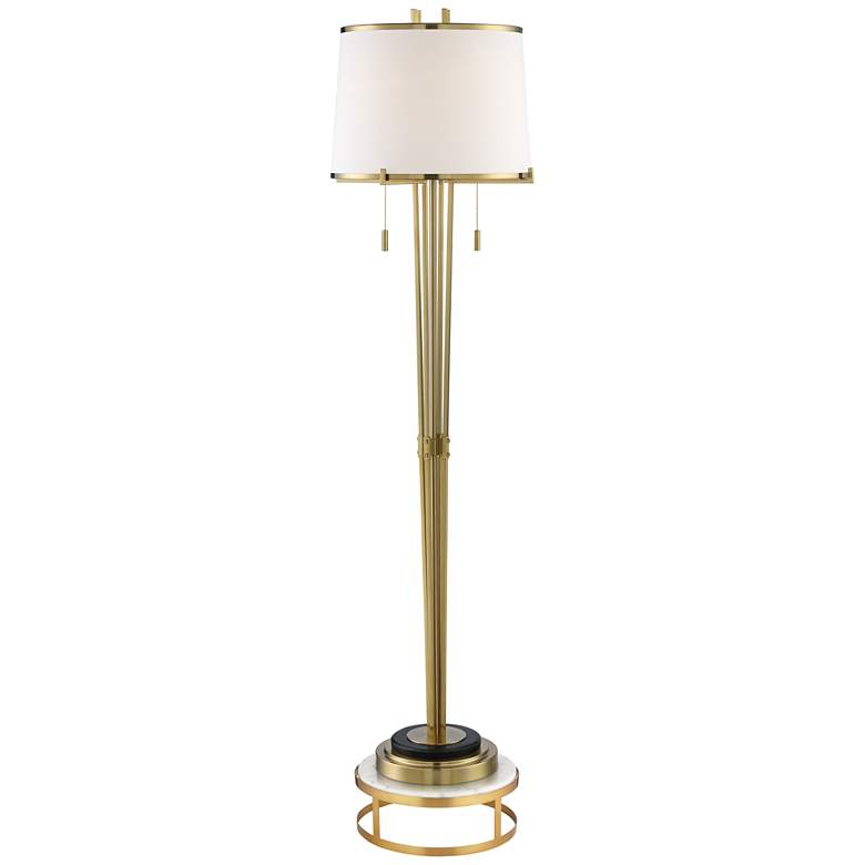 Image 1 Possini Euro Palisade Satin Brass and Marble Floor Lamp with Riser