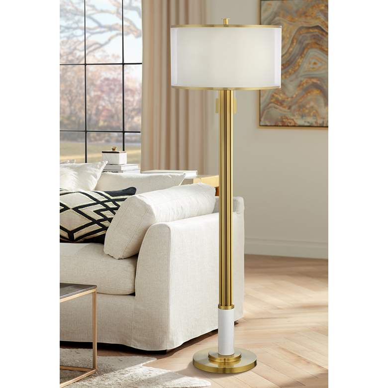 Image 1 Possini Euro Paramus 73 3/4 inch Brass Faux Marble Tall 4-Light Floor Lamp