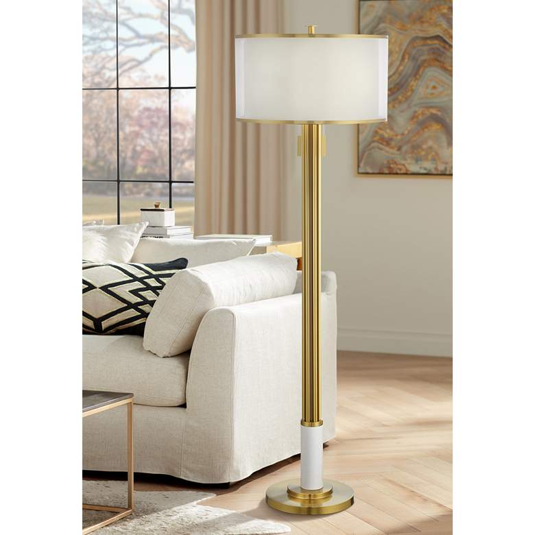 Image 1 Possini Euro Paramus 73 3/4" Brass Faux Marble Tall 4-Light Floor Lamp