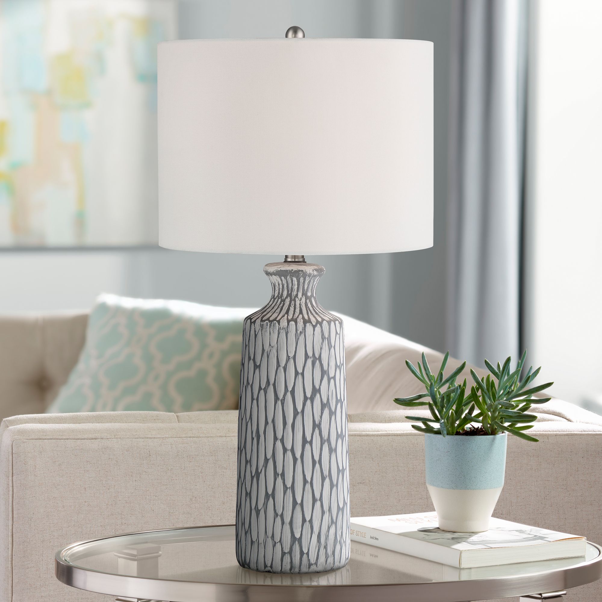 Possini Euro Patrick 26 1/4" Whitewash Ceramic Table Lamps Set of 2
