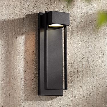 Possini Euro Pavel 16" High Textured Black LED Outdoor Wall Light