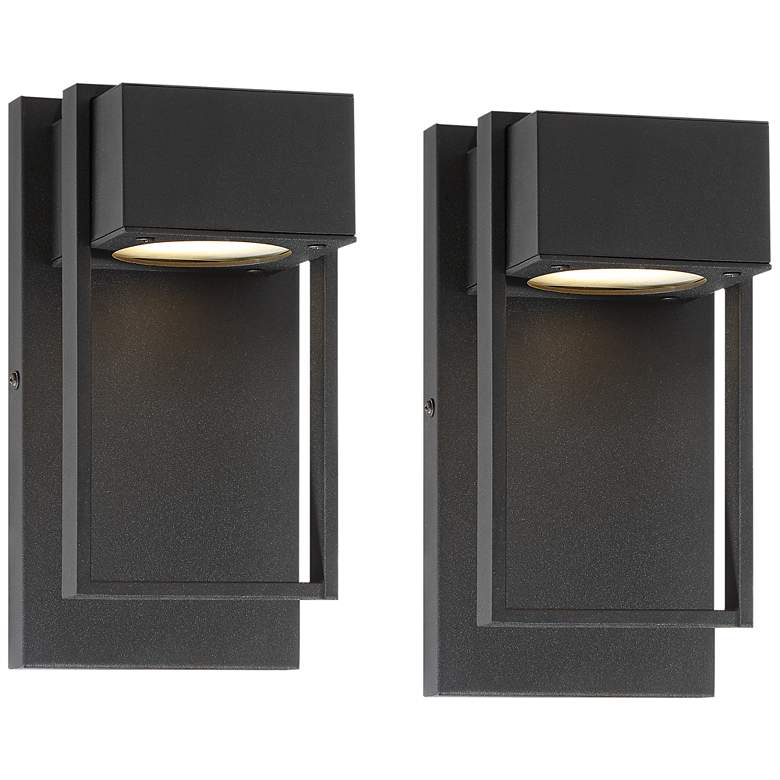 Image 2 Possini Euro Pavel 9 1/2" High Black LED Outdoor Wall Light Set of 2