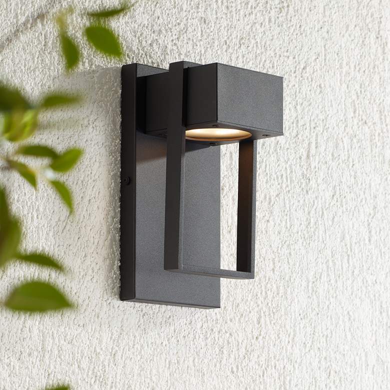 Image 7 Possini Euro Pavel 9 1/2" High Black LED Outdoor Wall Light Set of 2 more views