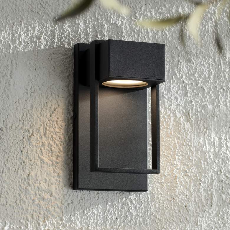 Image 1 Possini Euro Pavel 9 1/2" High Black Modern LED Outdoor Wall Light