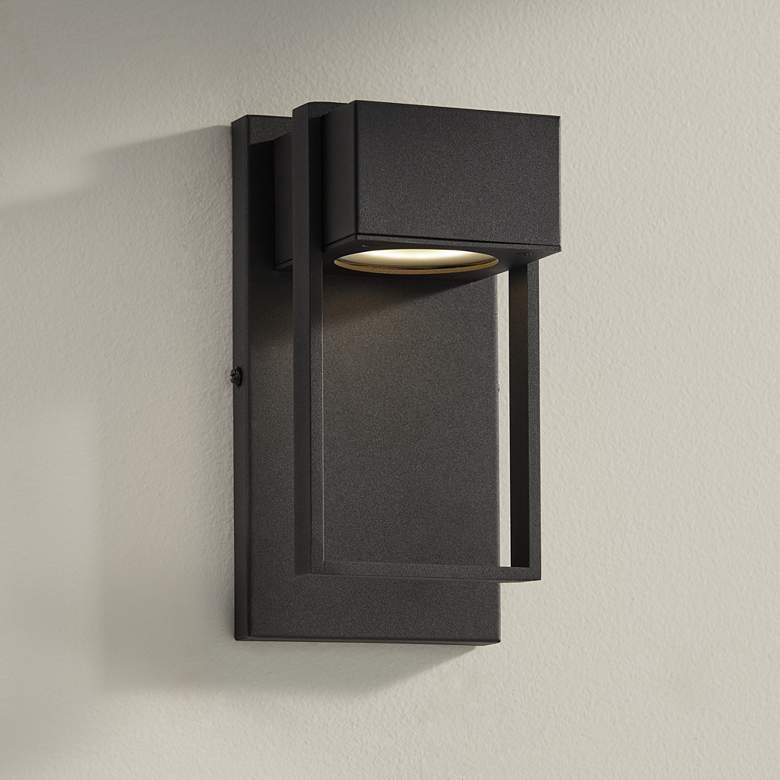 Image 1 Possini Euro Pavel 9 1/2 inch High Textured Black Modern Wall Sconce